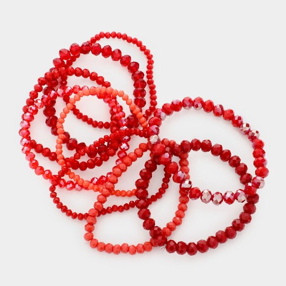 Gorgeous Glass Beaded 9PC Stretch Bracelet Set in Red - Picture 2 of 2